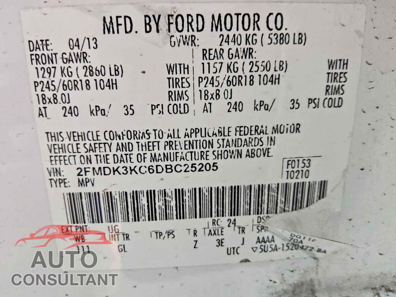 FORD EDGE 2013 - 2FMDK3KC6DBC25205