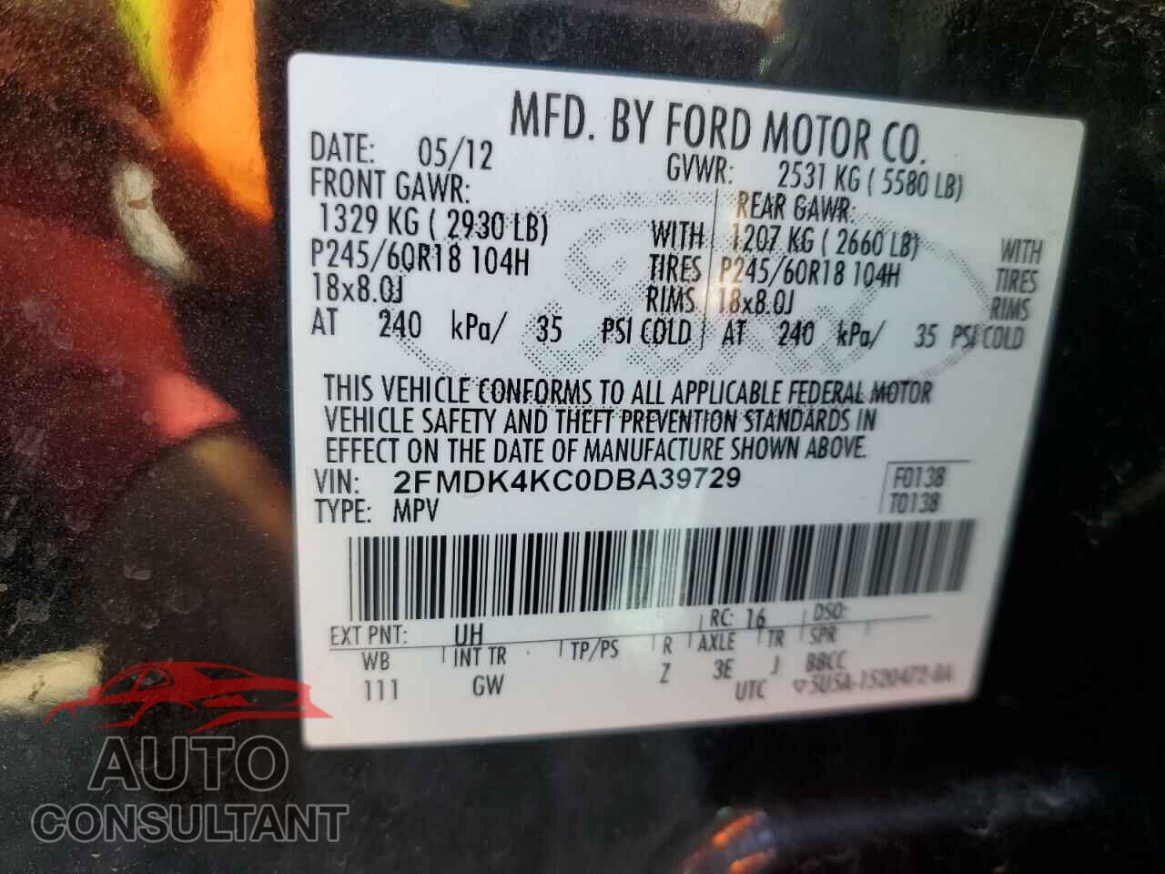 FORD EDGE 2013 - 2FMDK4KC0DBA39729