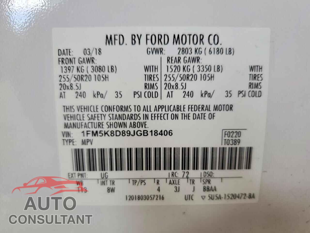 FORD EXPLORER 2018 - 1FM5K8D89JGB18406