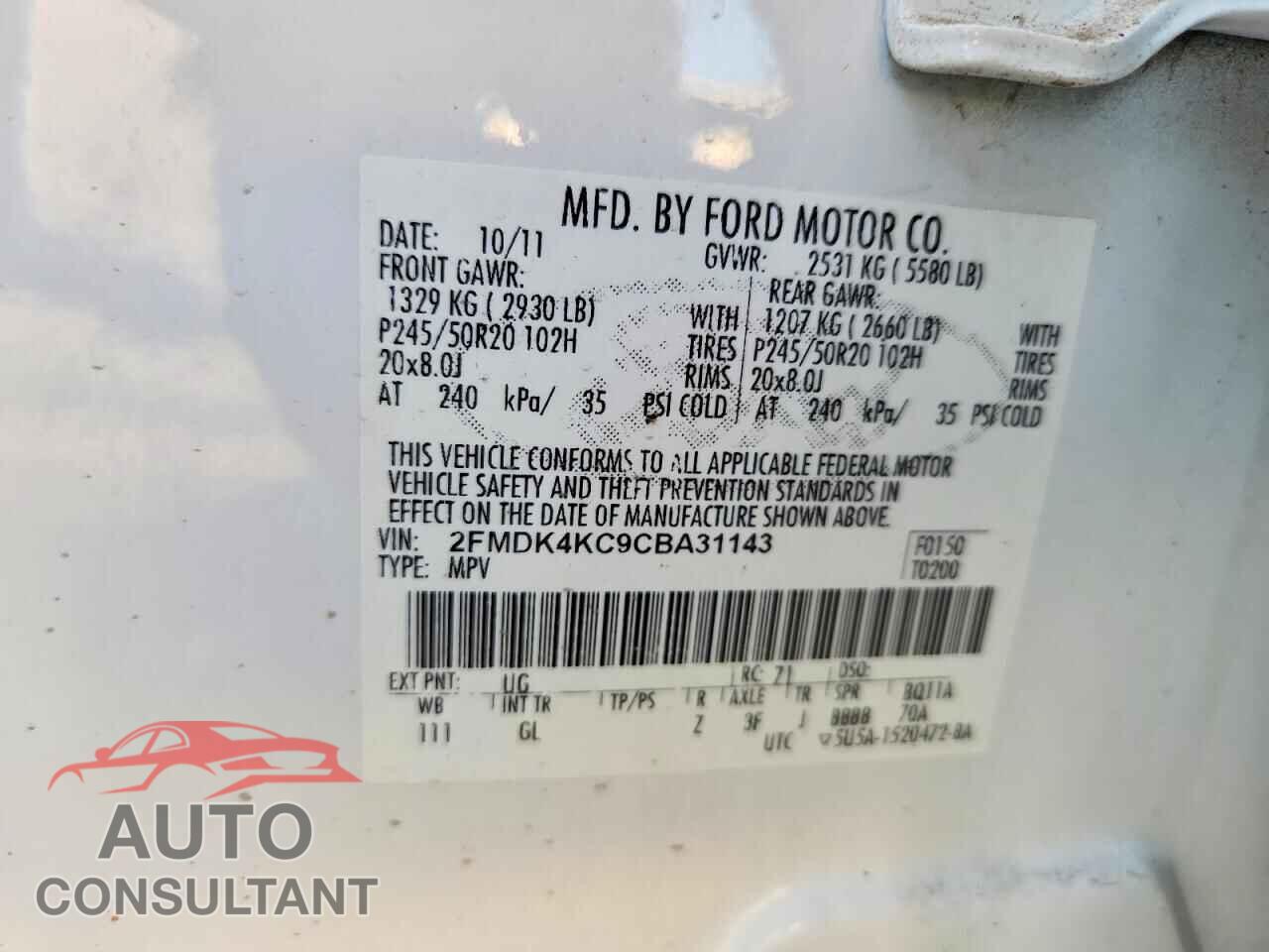 FORD EDGE 2012 - 2FMDK4KC9CBA31143