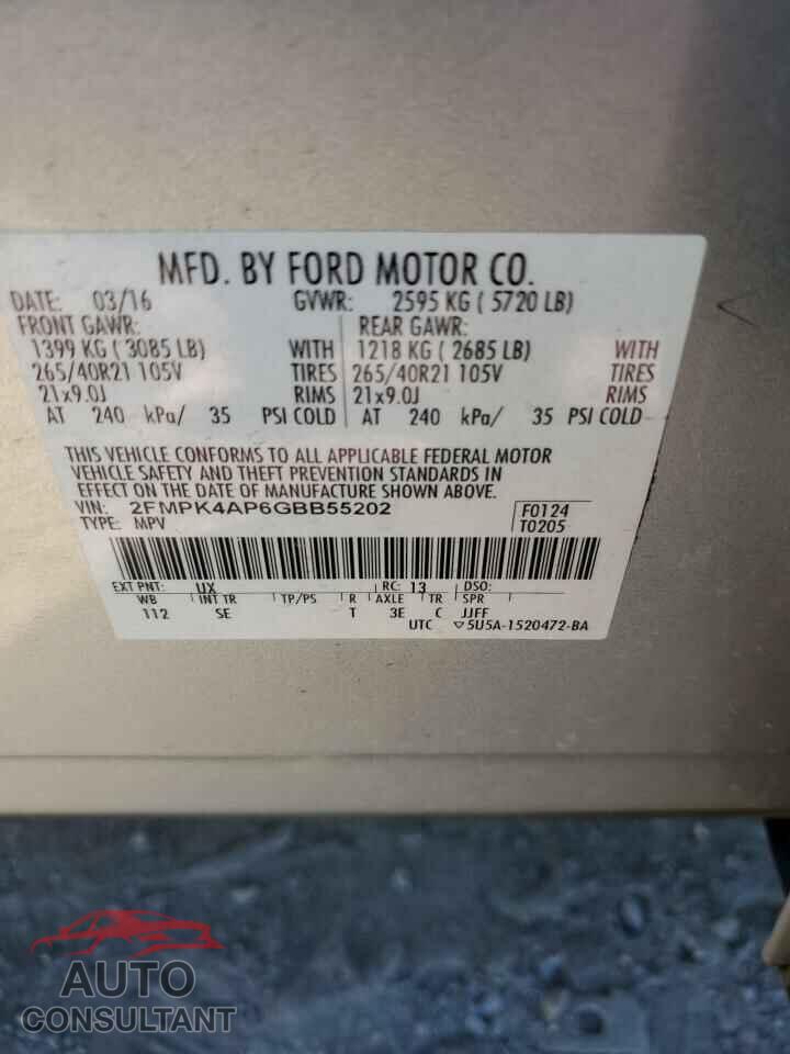 FORD EDGE 2016 - 2FMPK4AP6GBB55202