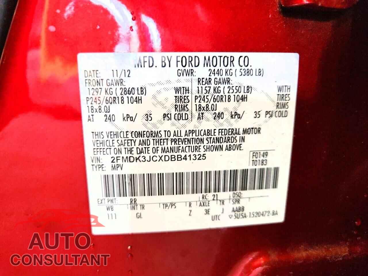 FORD EDGE 2013 - 2FMDK3JCXDBB41325