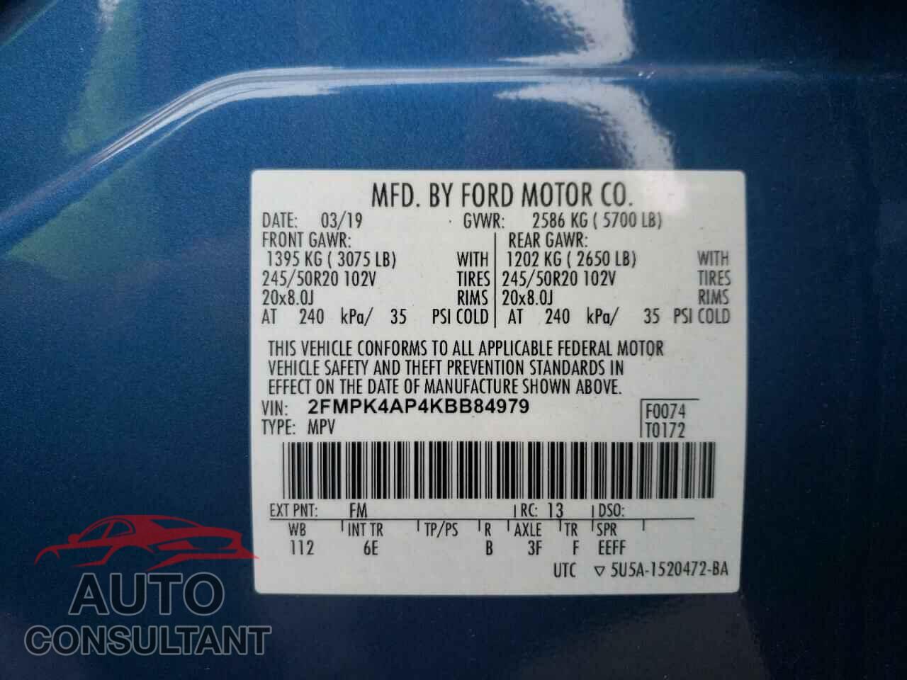 FORD EDGE 2019 - 2FMPK4AP4KBB84979