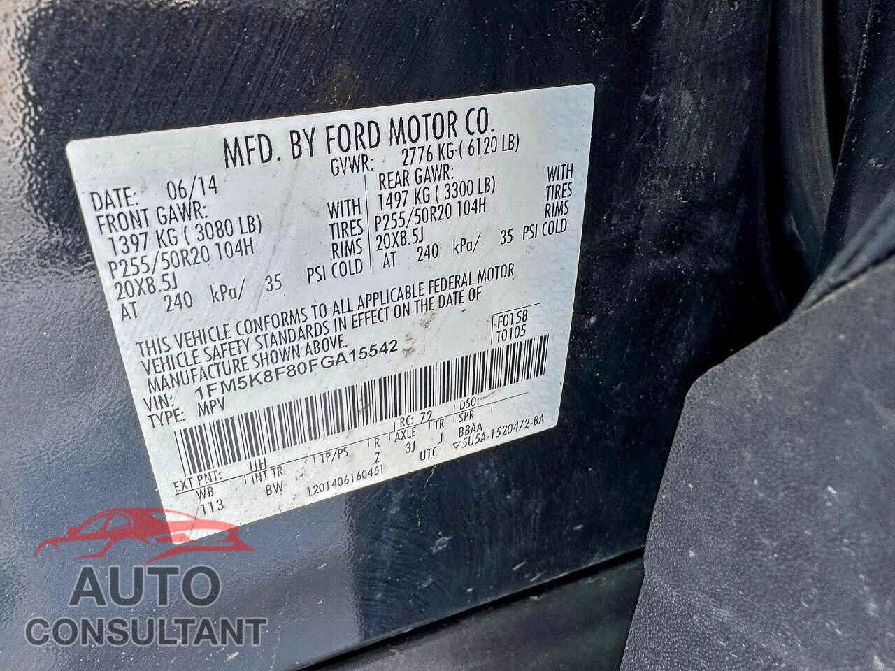 FORD EXPLORER 2015 - 1FM5K8F80FGA15542