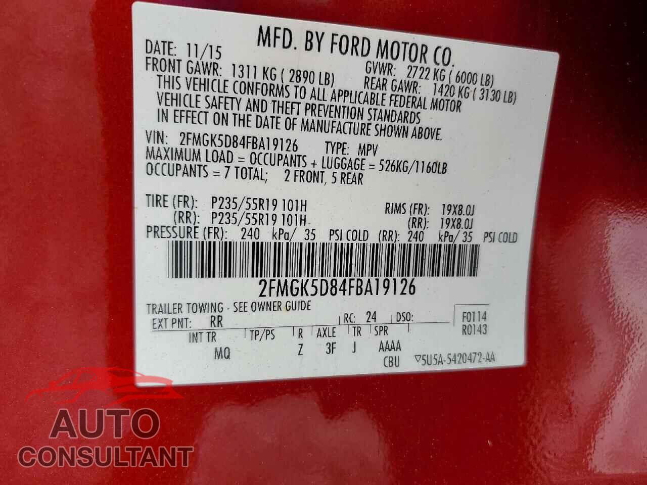 FORD FLEX 2015 - 2FMGK5D84FBA19126