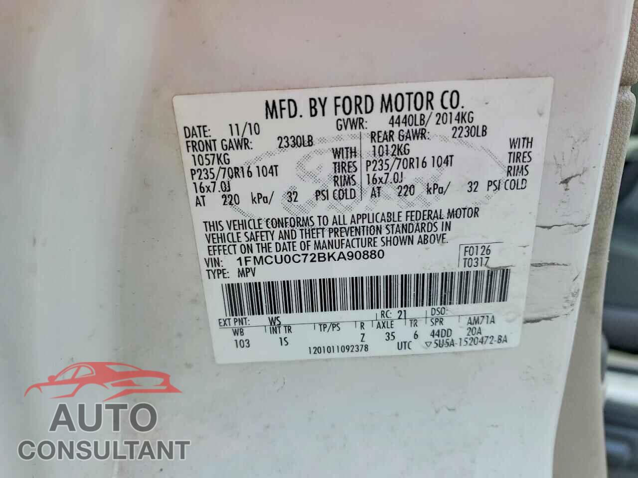 FORD ESCAPE 2011 - 1FMCU0C72BKA90880
