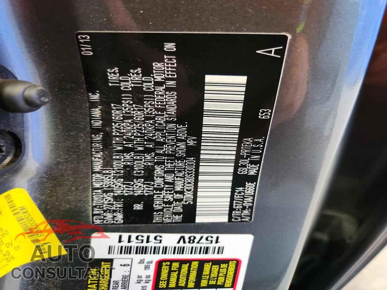 TOYOTA SIENNA 2013 - 5TDKK3DC8DS330304