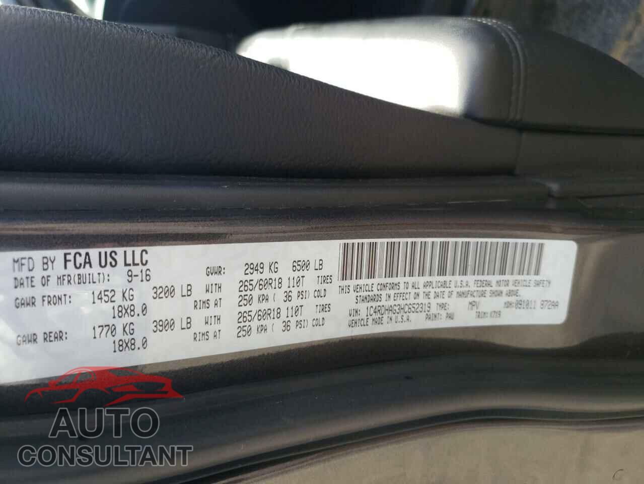 DODGE DURANGO 2017 - 1C4RDHAG3HC652319