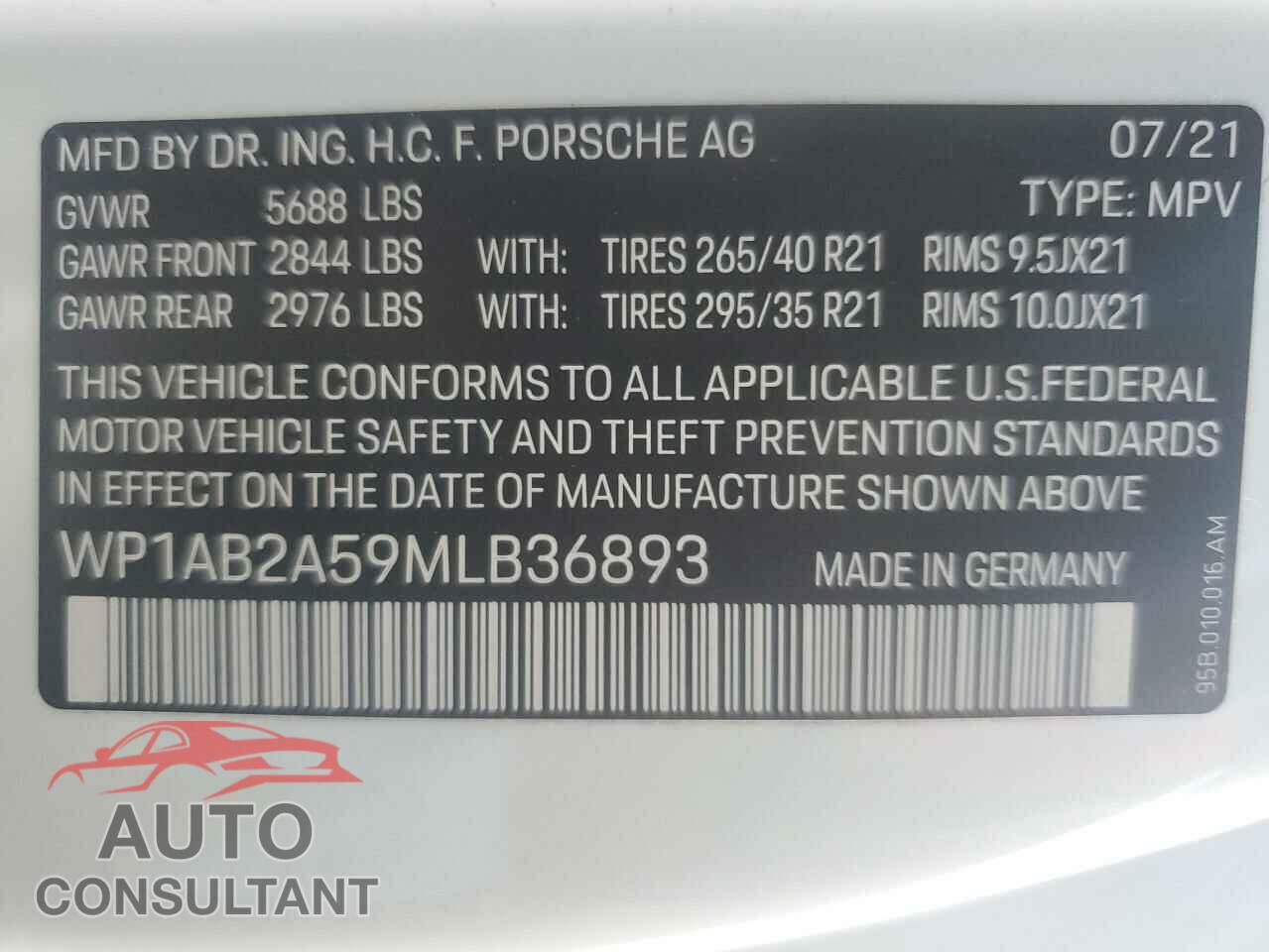 PORSCHE MACAN 2021 - WP1AB2A59MLB36893