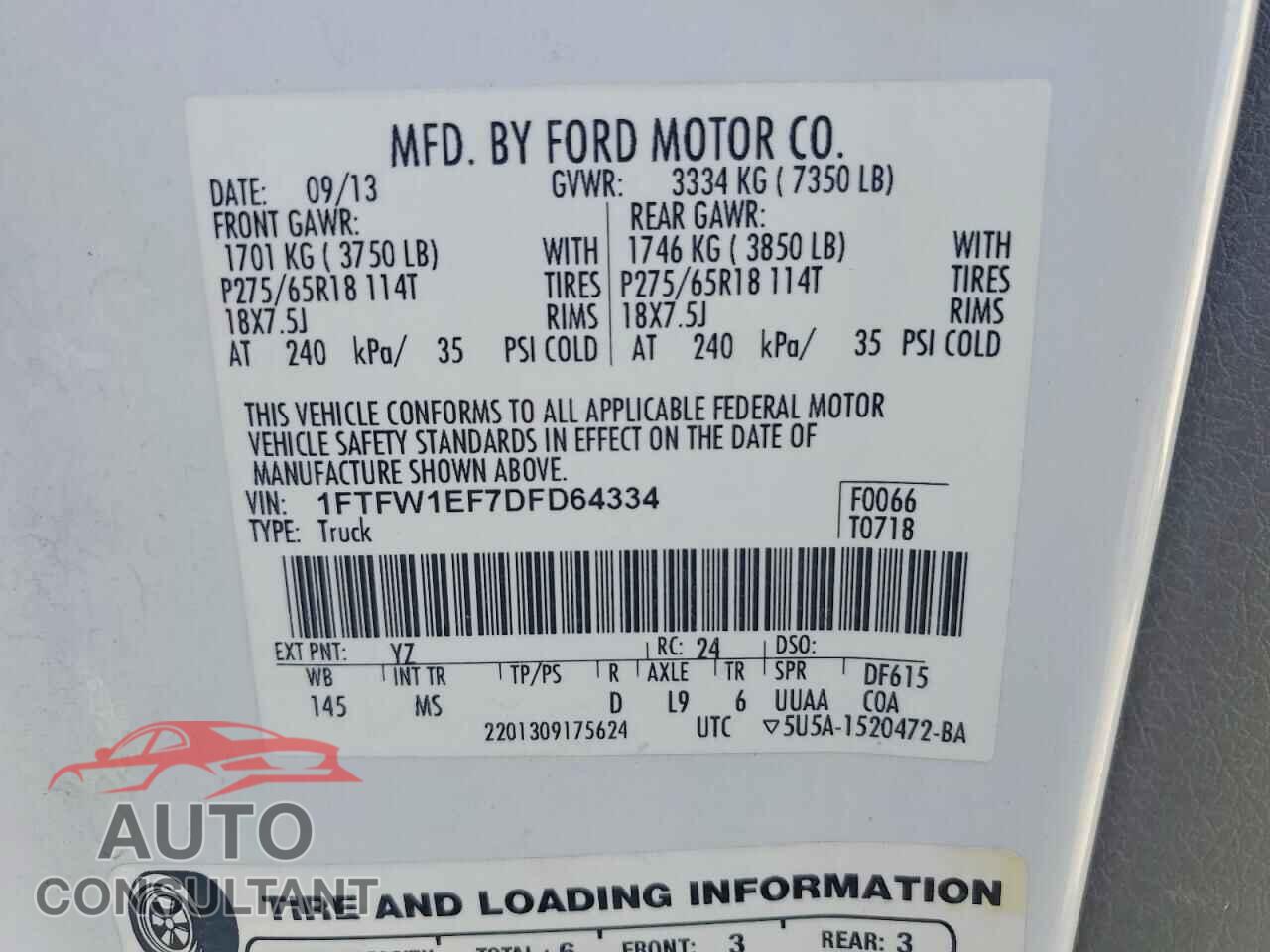 FORD F-150 2013 - 1FTFW1EF7DFD64334
