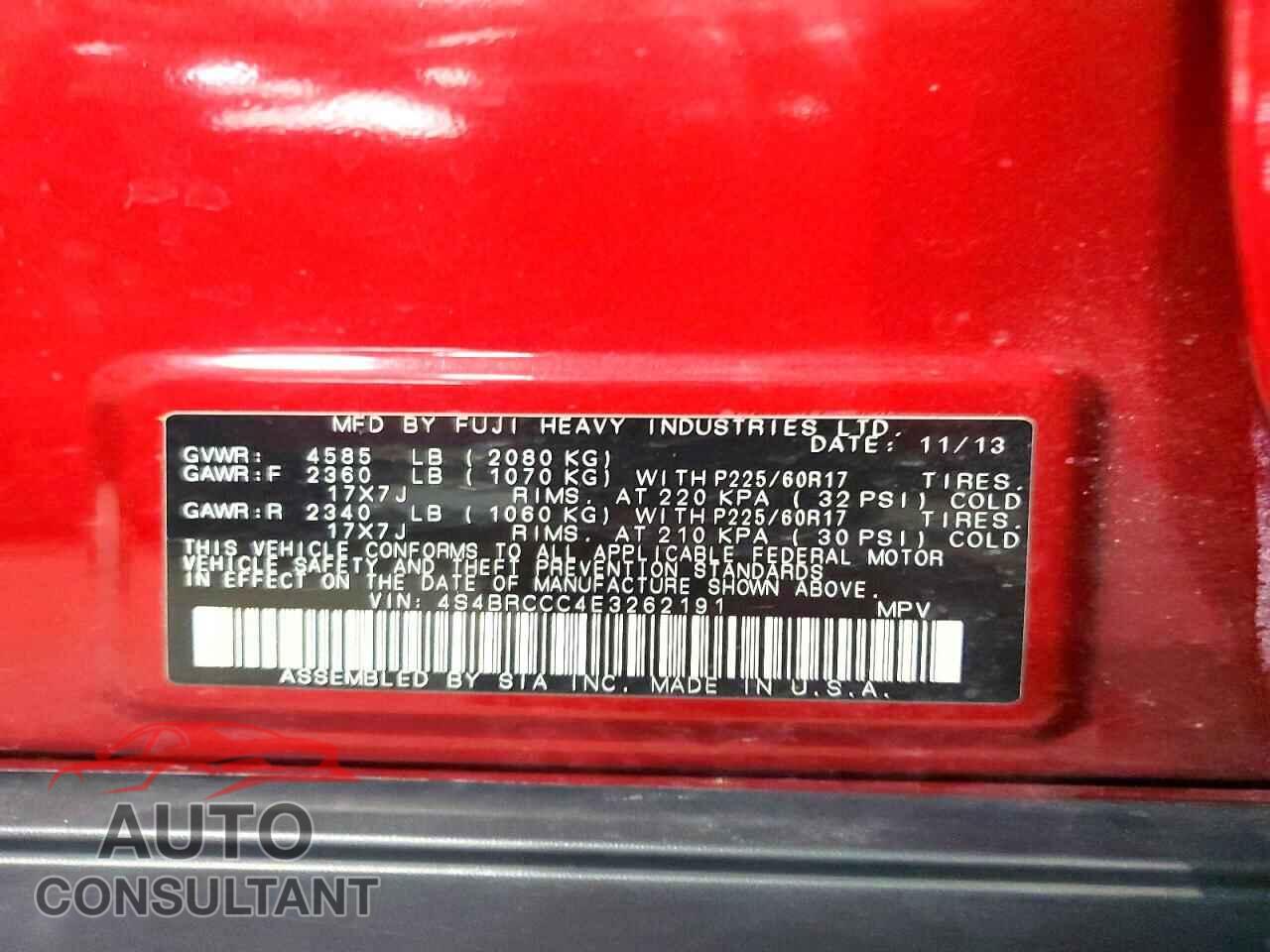SUBARU OUTBACK 2014 - 4S4BRCCC4E3262191
