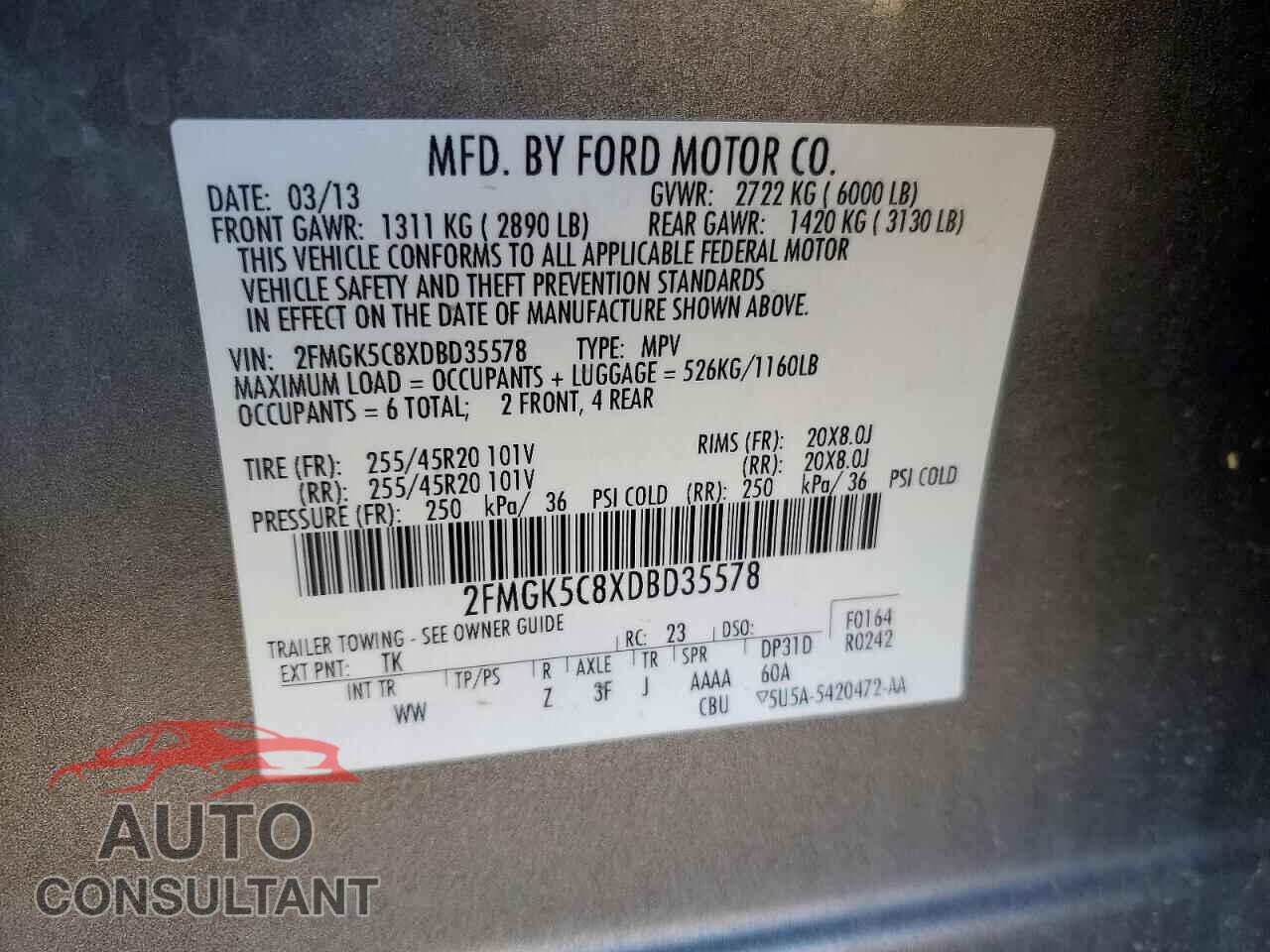 FORD FLEX 2013 - 2FMGK5C8XDBD35578