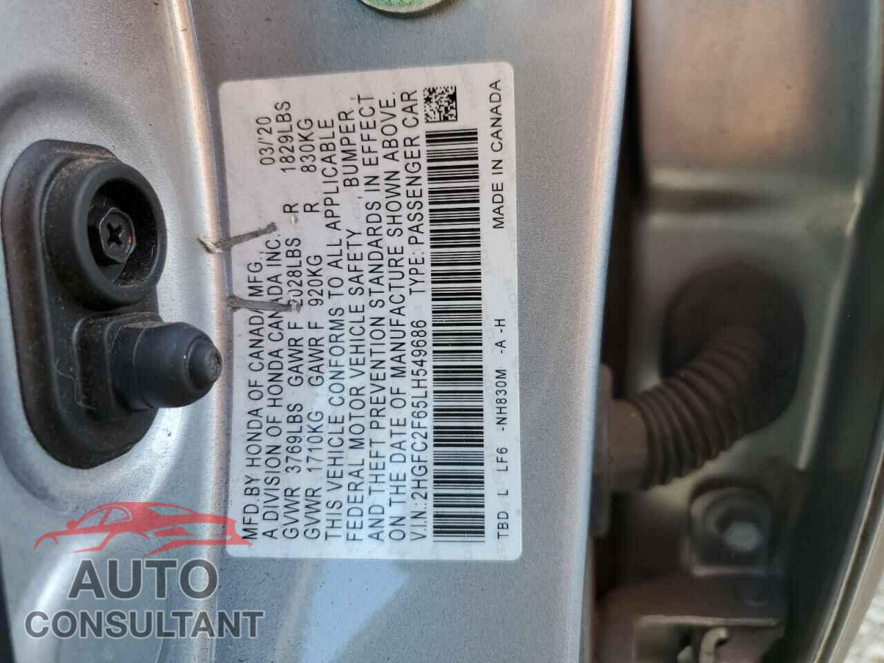 HONDA CIVIC 2020 - 2HGFC2F65LH549686