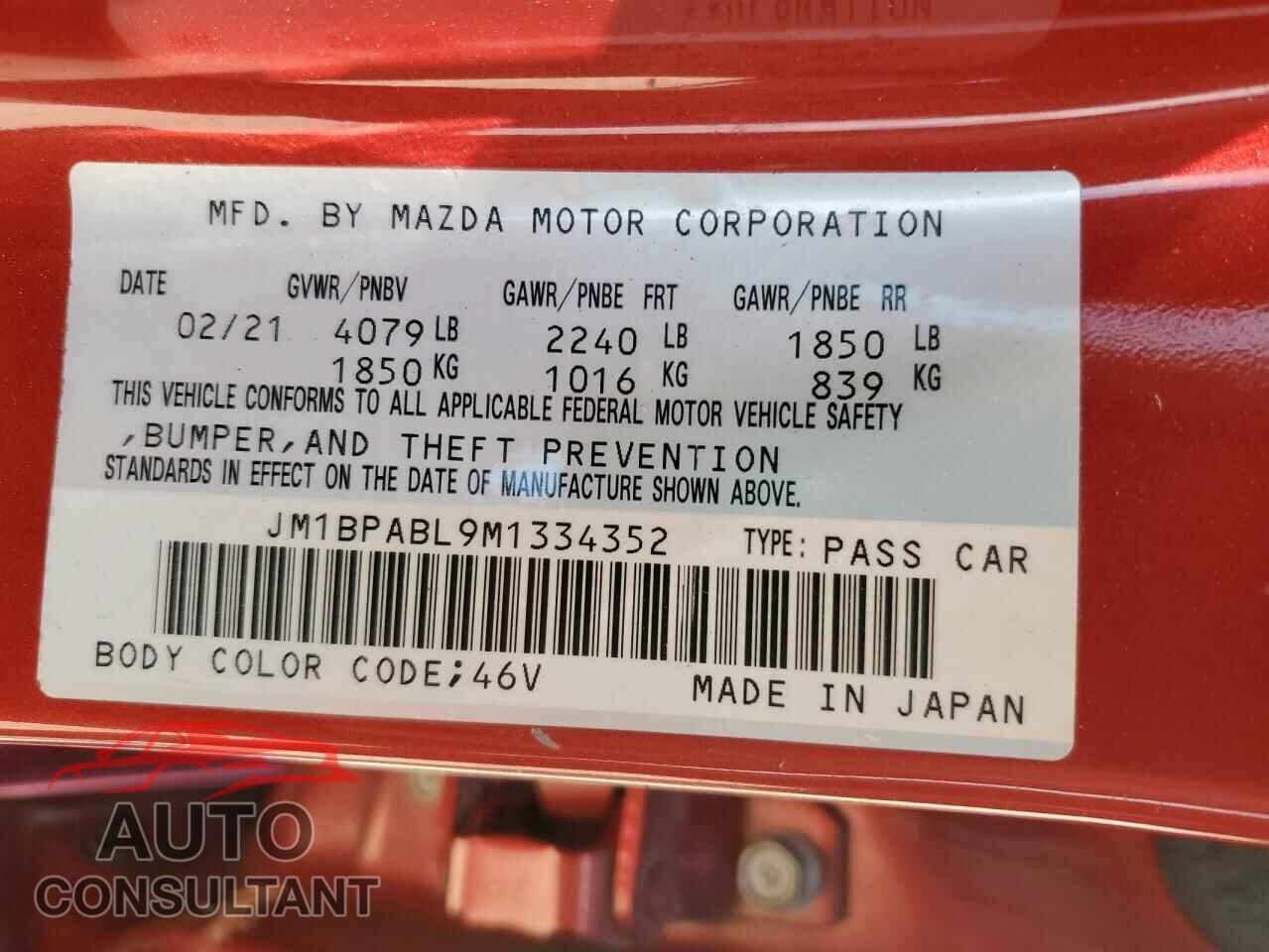 MAZDA 3 2021 - JM1BPABL9M1334352