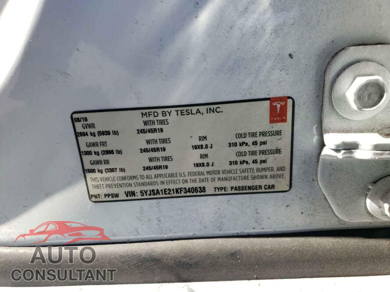 TESLA MODEL S 2019 - 5YJSA1E21KF340638
