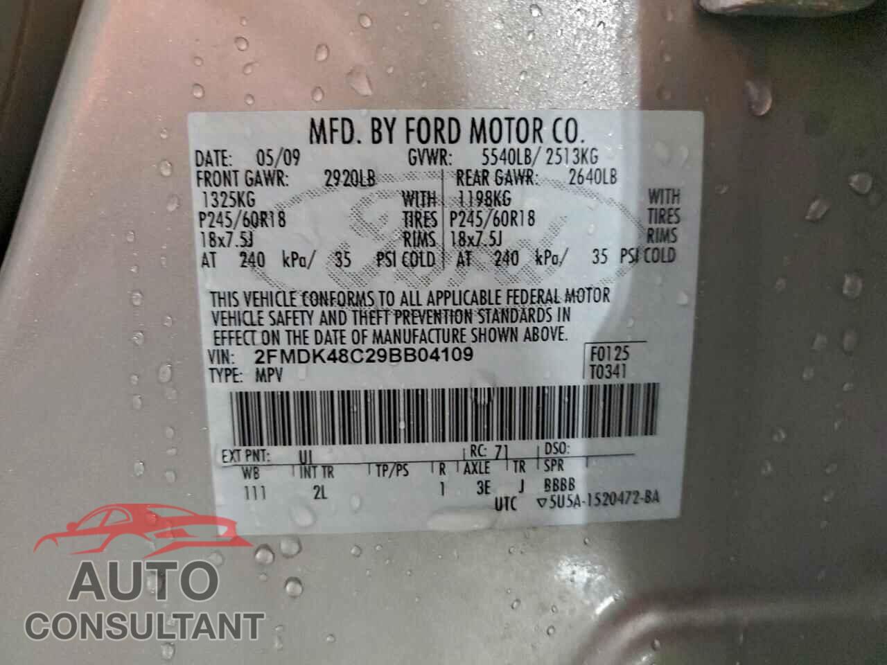 FORD EDGE 2009 - 2FMDK48C29BB04109
