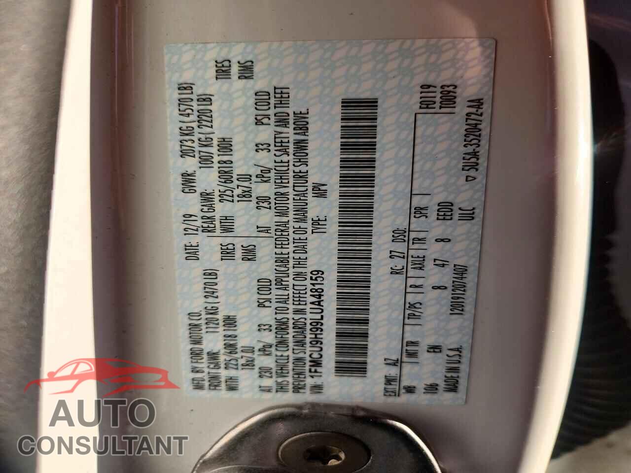 FORD ESCAPE 2020 - 1FMCU9H99LUA48159