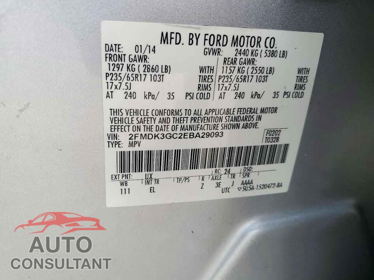 FORD EDGE 2014 - 2FMDK3GC2EBA29093