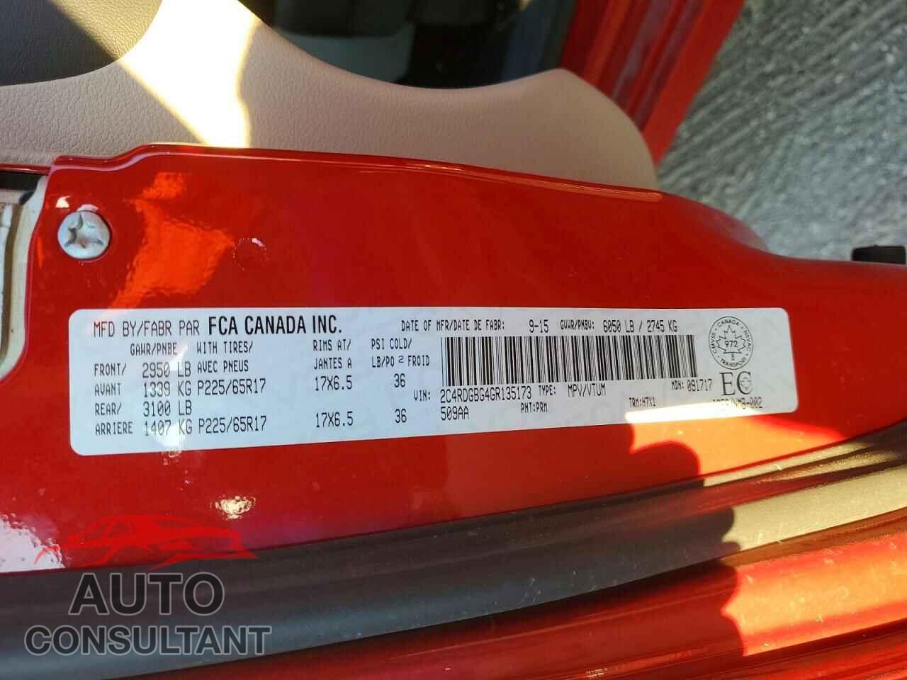 DODGE CARAVAN 2016 - 2C4RDGBG4GR135173
