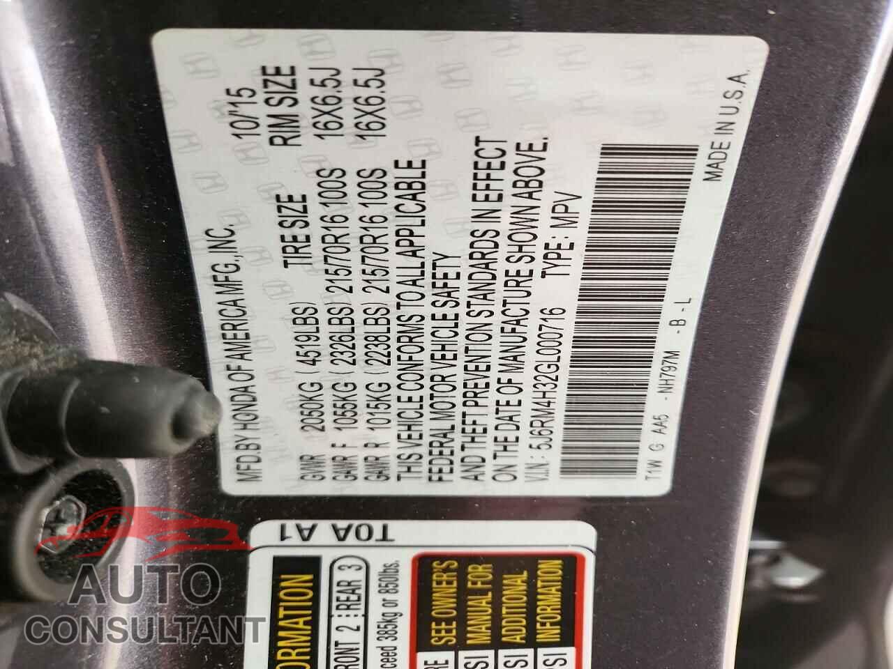 HONDA CRV 2016 - 5J6RM4H32GL000716