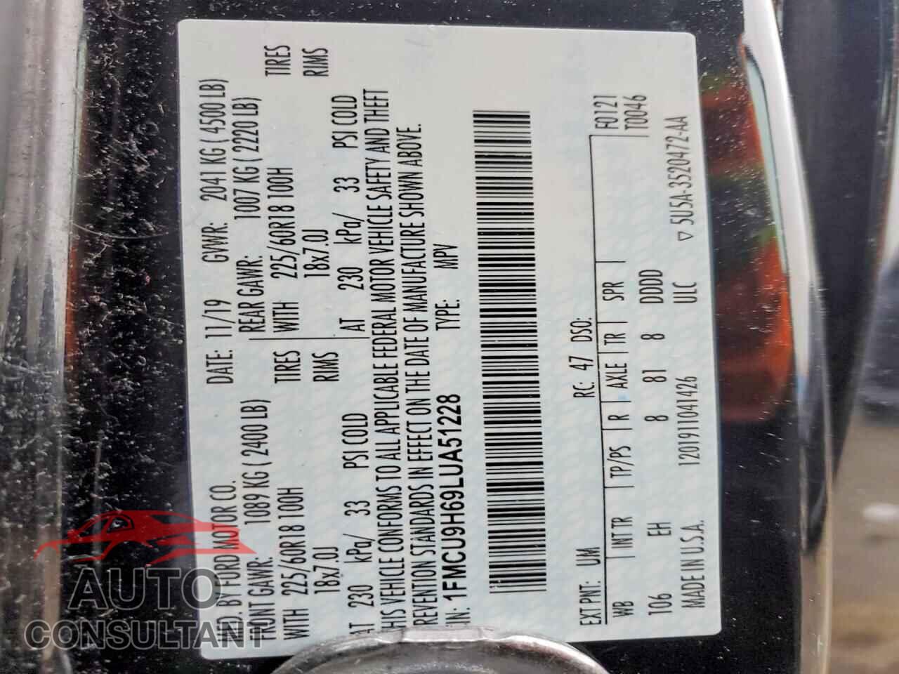 FORD ESCAPE 2020 - 1FMCU9H69LUA51228