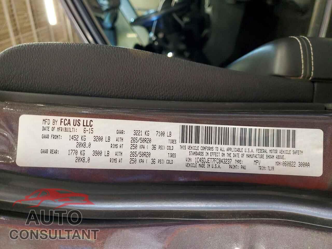 DODGE DURANGO 2015 - 1C4SDJET7FC843237