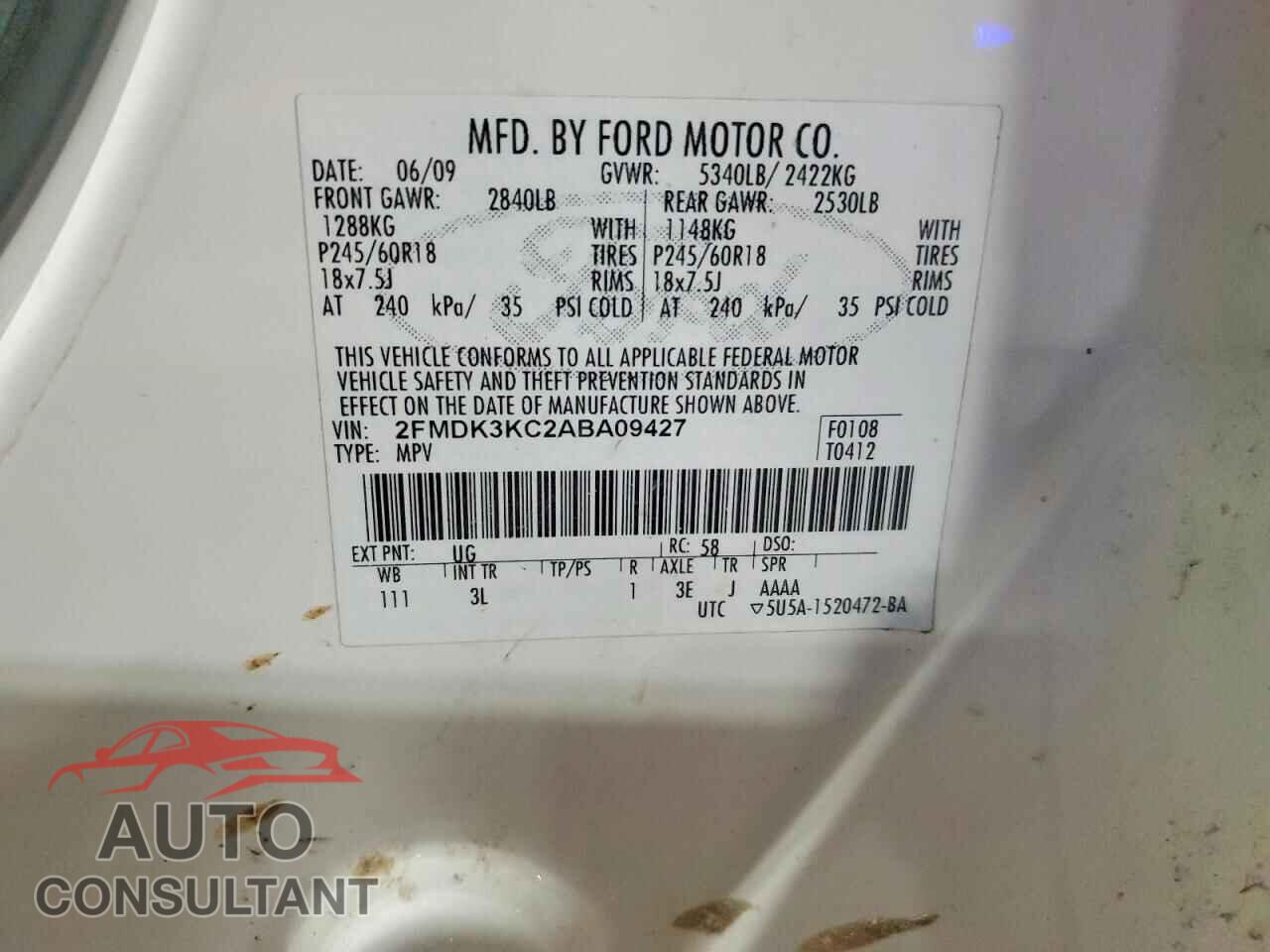 FORD EDGE 2010 - 2FMDK3KC2ABA09427