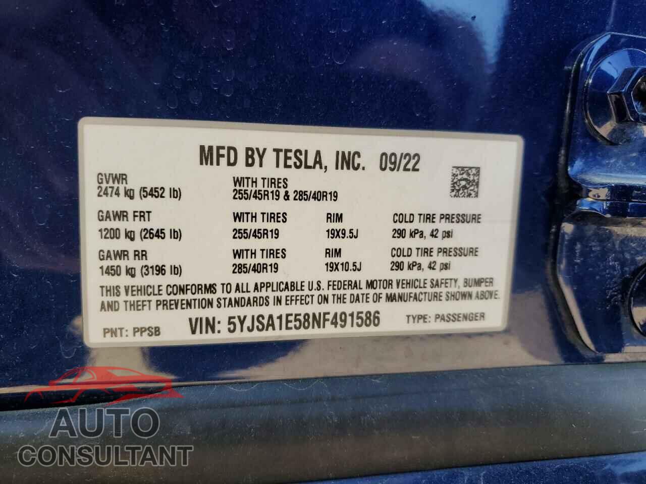 TESLA MODEL S 2022 - 5YJSA1E58NF491586
