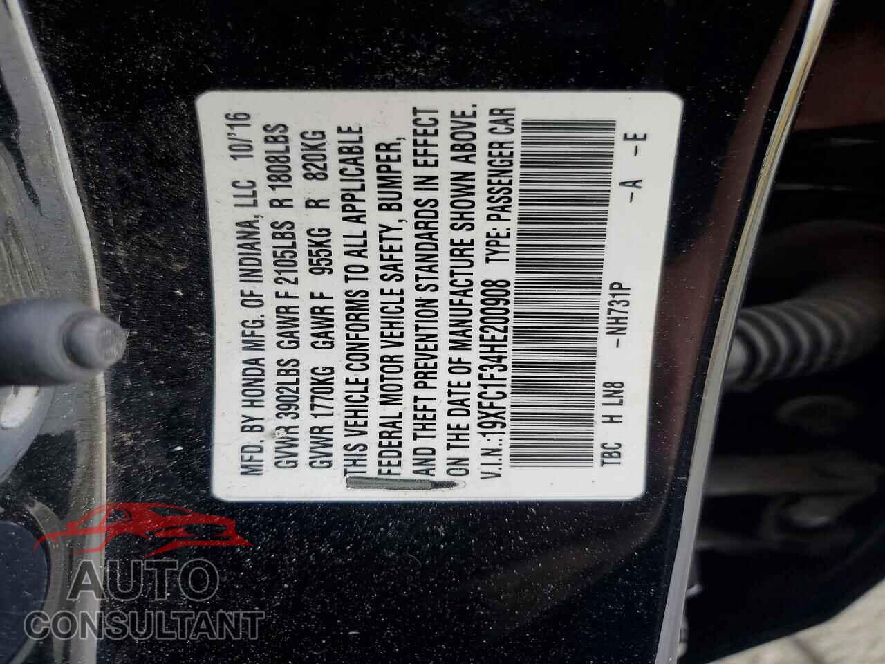 HONDA CIVIC 2017 - 19XFC1F34HE200908