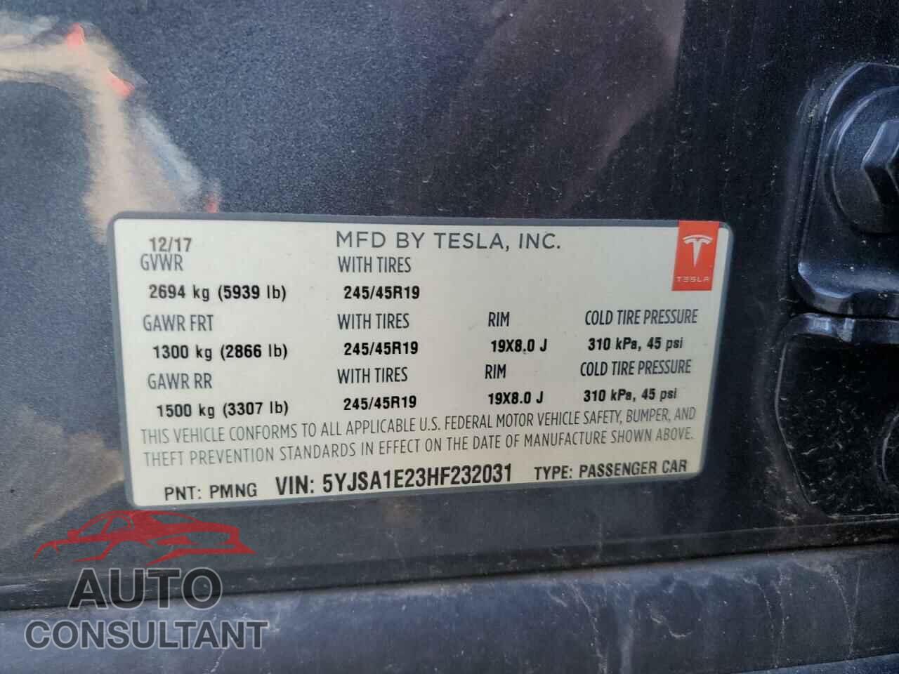 TESLA MODEL S 2017 - 5YJSA1E23HF232031