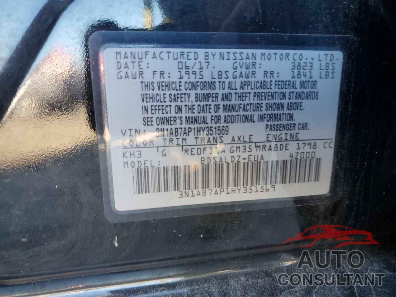 NISSAN SENTRA 2017 - 3N1AB7AP1HY351569