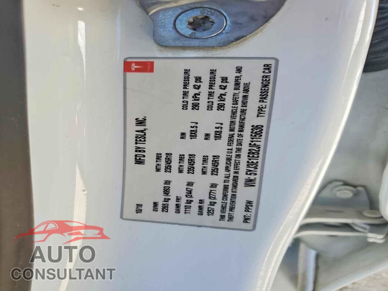TESLA MODEL 3 2018 - 5YJ3E1EB2JF115636