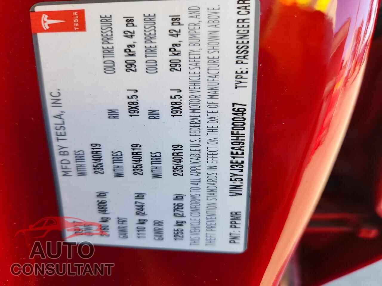 TESLA MODEL 3 2017 - 5YJ3E1EA9HF000467