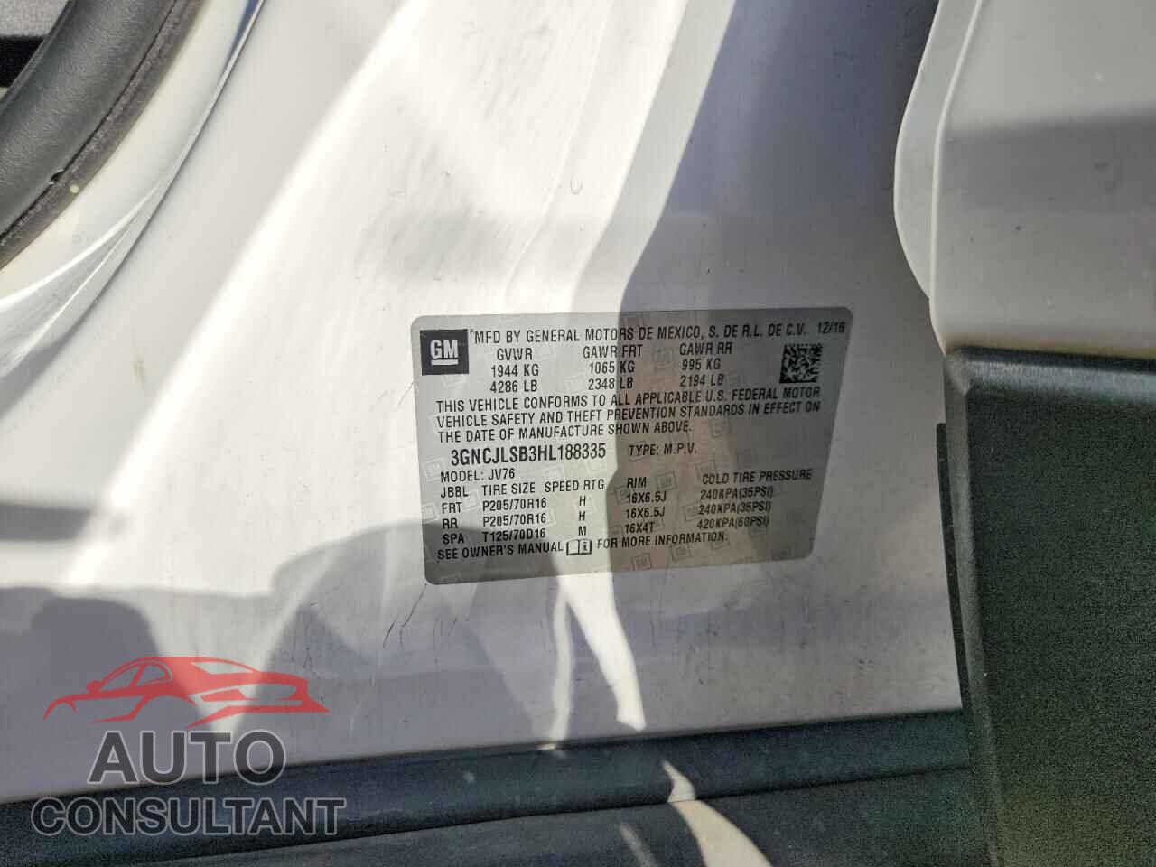 CHEVROLET TRAX 2017 - 3GNCJLSB3HL188335