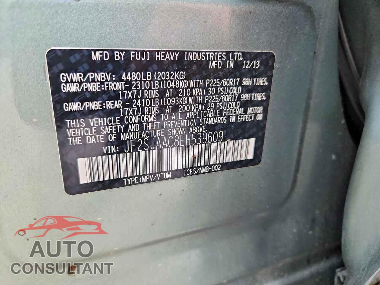 SUBARU FORESTER 2014 - JF2SJAAC8EH539609