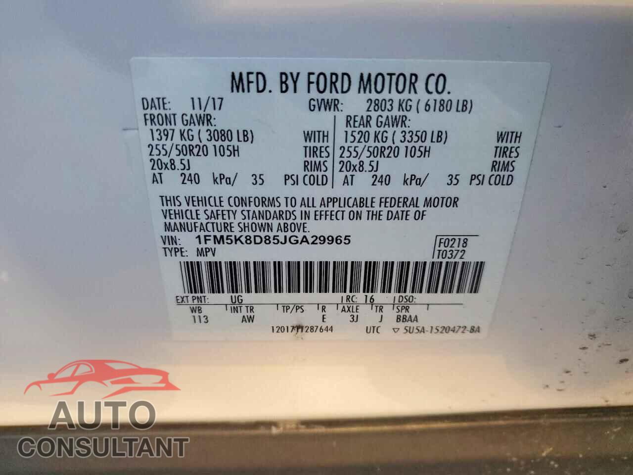 FORD EXPLORER 2018 - 1FM5K8D85JGA29965