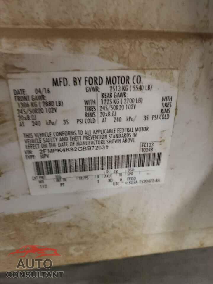 FORD EDGE 2016 - 2FMPK4K92GBB72031