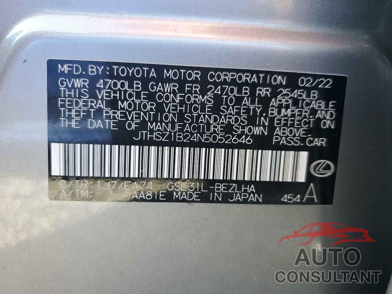 LEXUS IS 350 F S 2022 - JTHSZ1B24N5052646