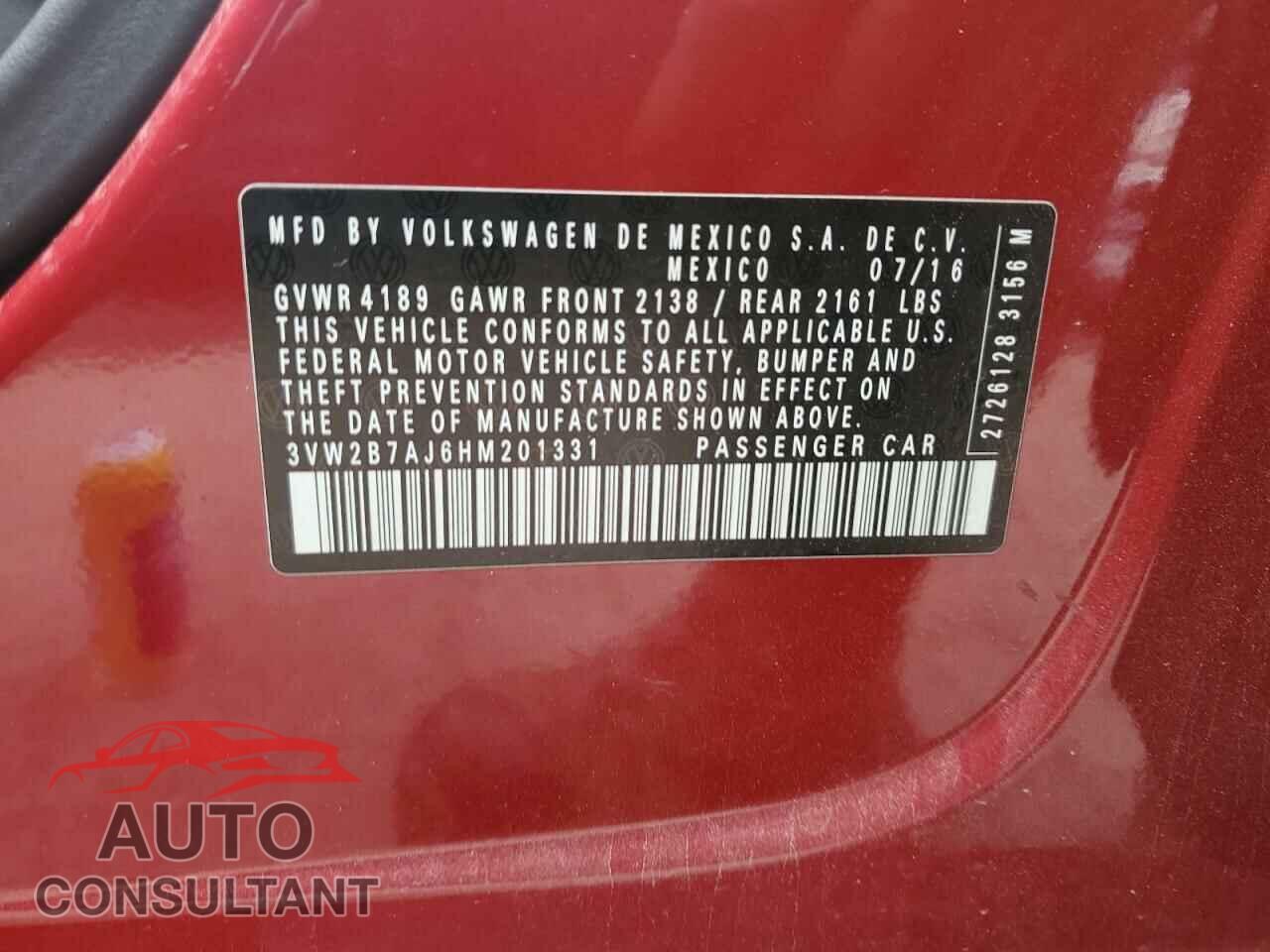 VOLKSWAGEN JETTA 2017 - 3VW2B7AJ6HM201331