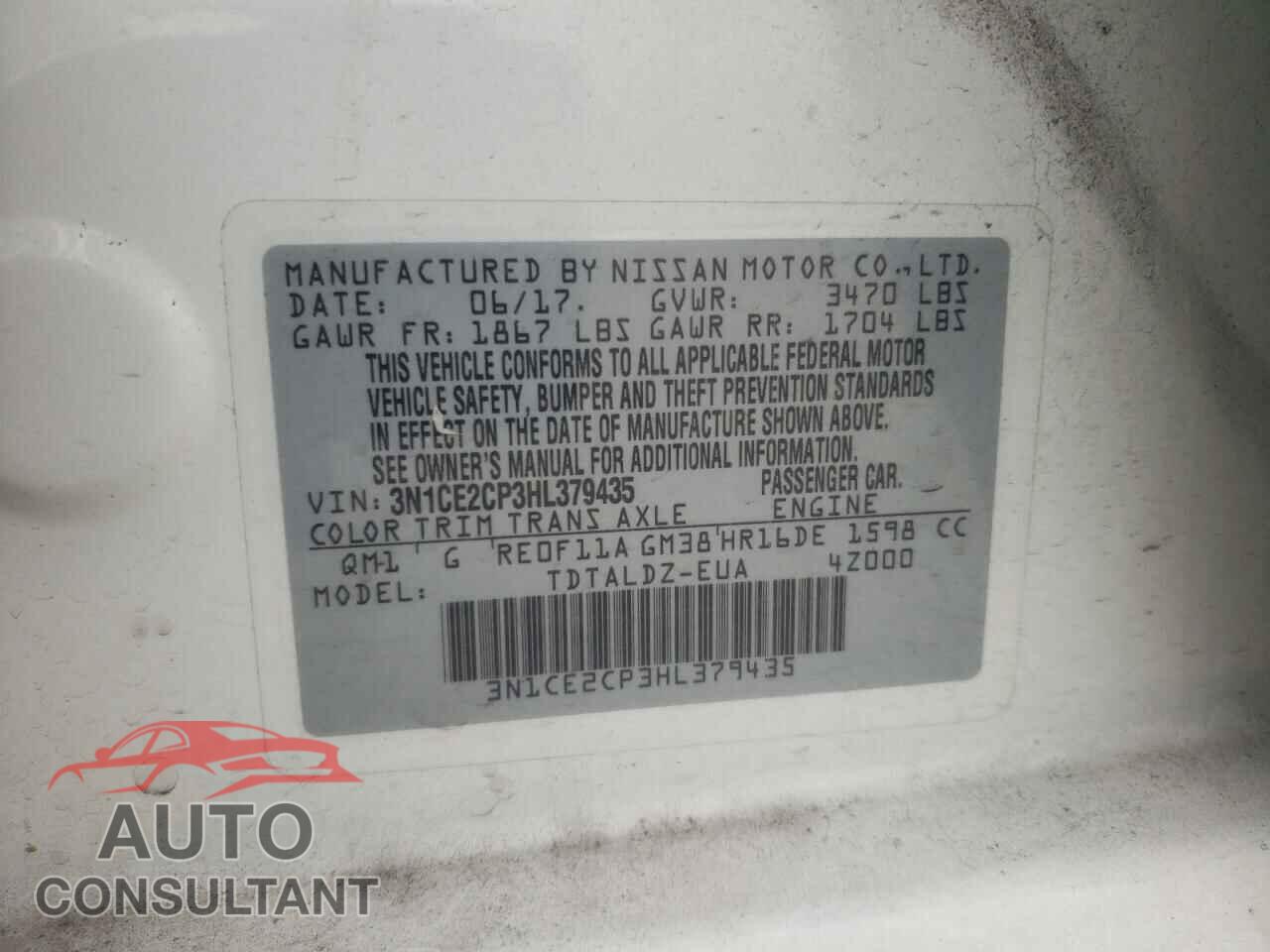 NISSAN VERSA 2017 - 3N1CE2CP3HL379435
