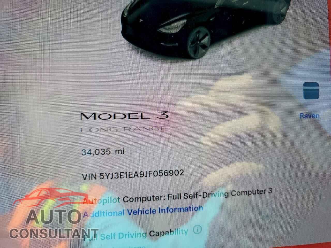TESLA MODEL 3 2018 - 5YJ3E1EA9JF056902