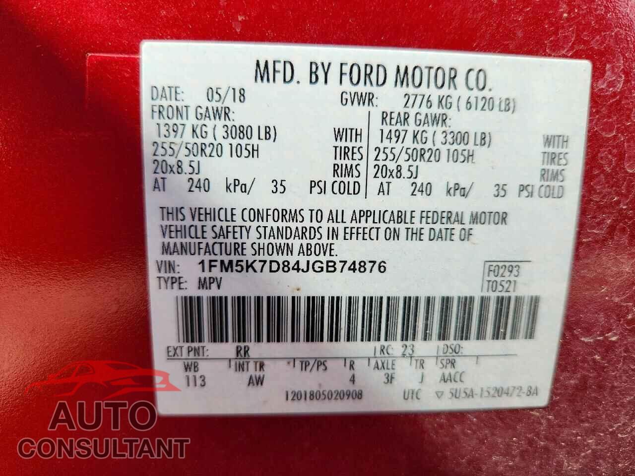 FORD EXPLORER 2018 - 1FM5K7D84JGB74876