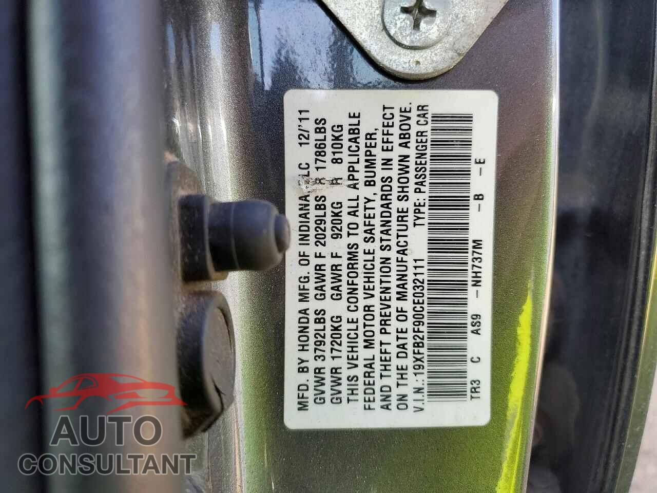 HONDA CIVIC 2012 - 19XFB2F90CE032111