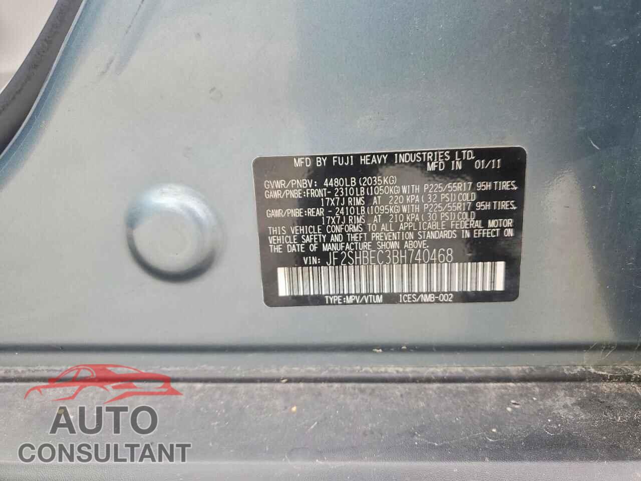 SUBARU FORESTER 2011 - JF2SHBEC3BH740468
