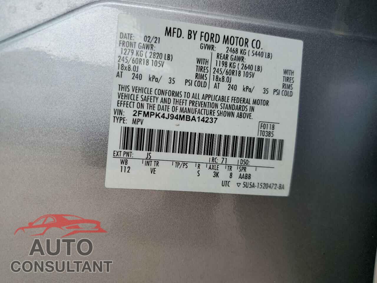 FORD EDGE 2021 - 2FMPK4J94MBA14237