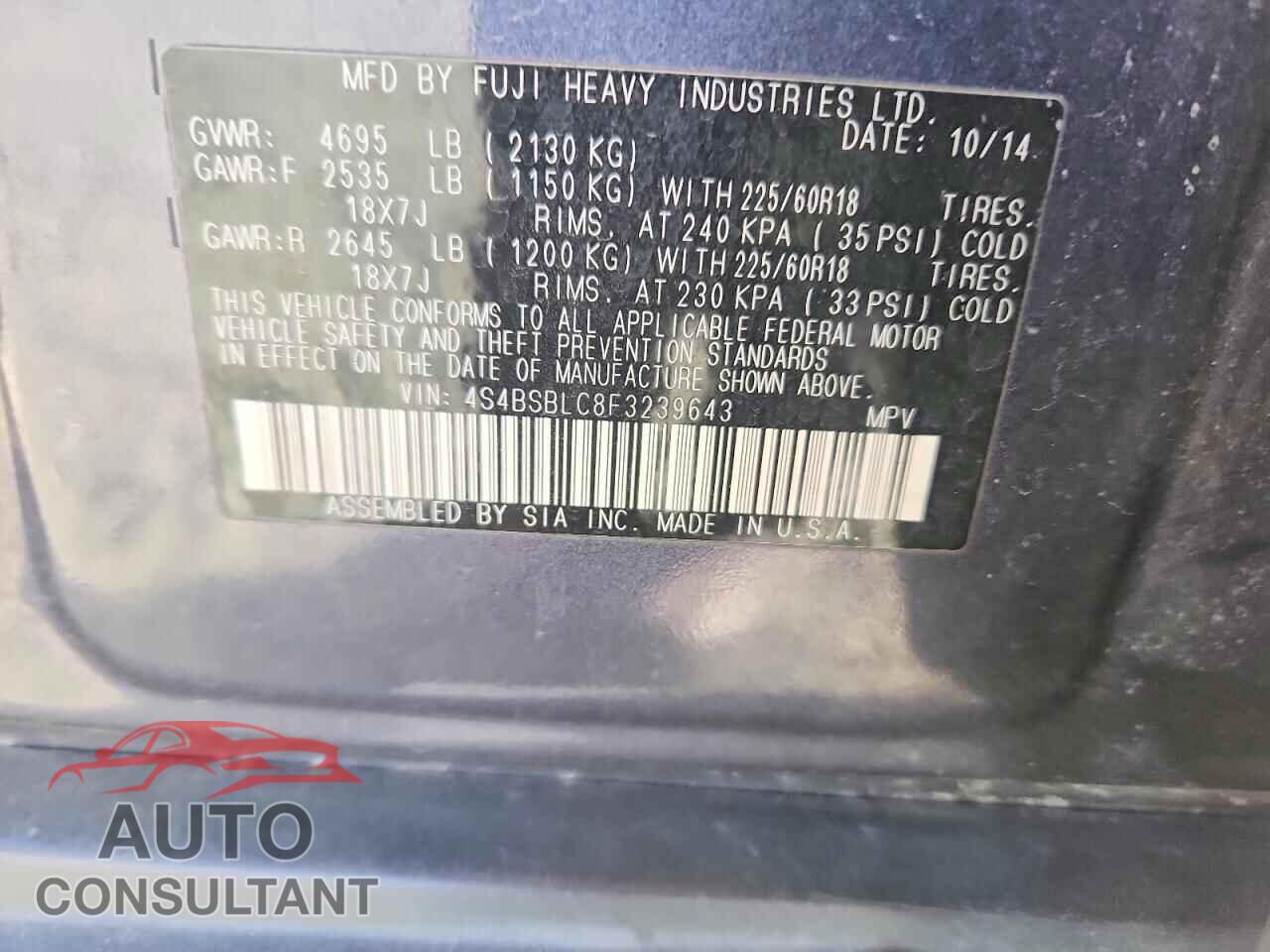 SUBARU OUTBACK 2015 - 4S4BSBLC8F3239643