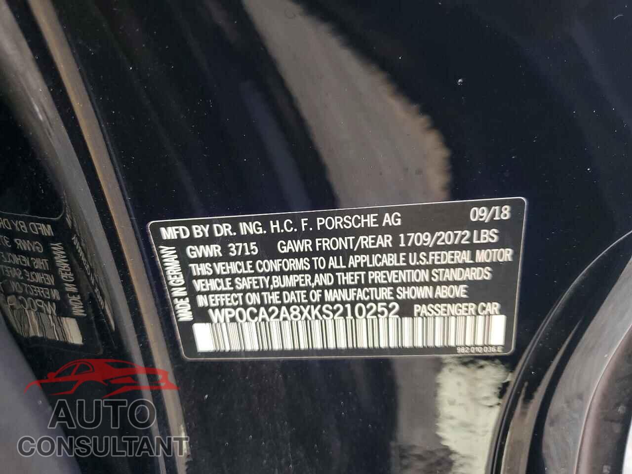 PORSCHE BOXSTER 2019 - WP0CA2A8XKS210252
