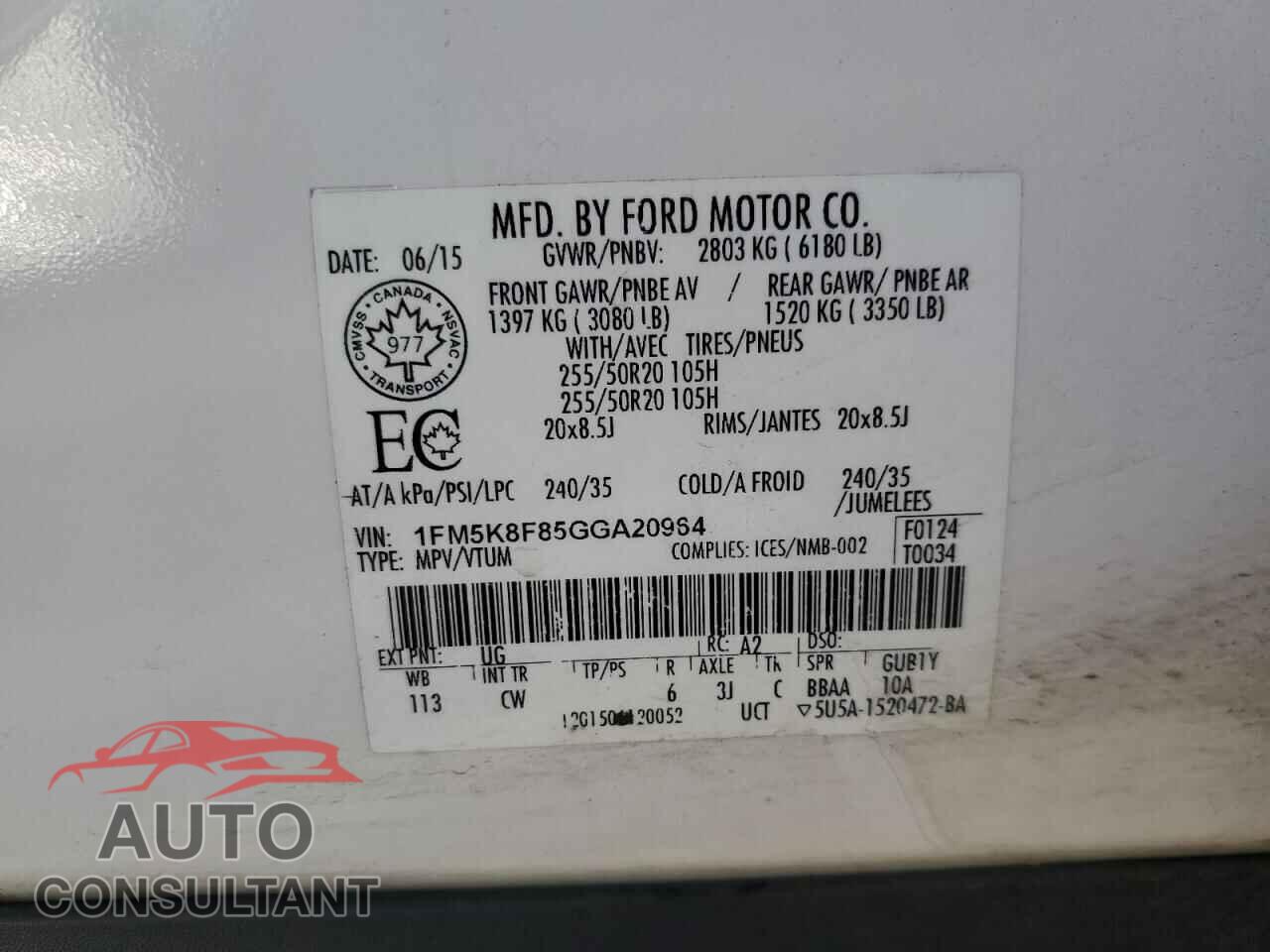 FORD EXPLORER 2016 - 1FM5K8F85GGA20964