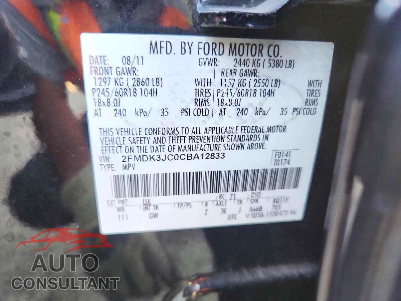 FORD EDGE 2012 - 2FMDK3JC0CBA12833