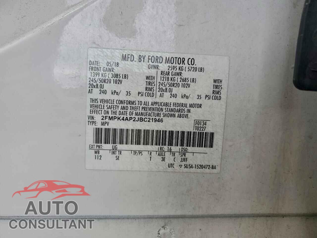 FORD EDGE 2018 - 2FMPK4AP2JBC21946